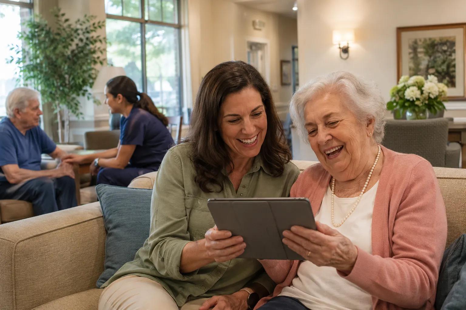 Family evaluating red flags during an assisted living facility tour